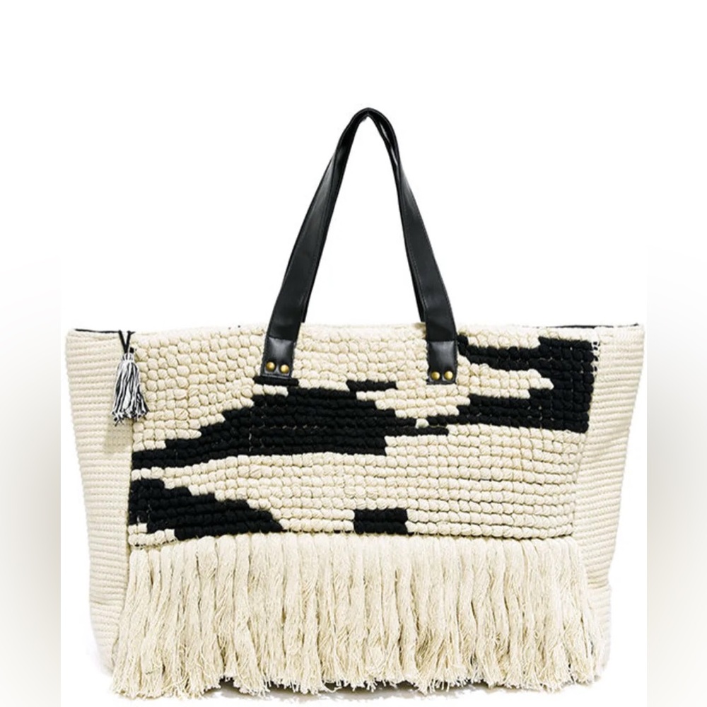Amuse Society Weekend Bag Black & Cream Fringe Tote